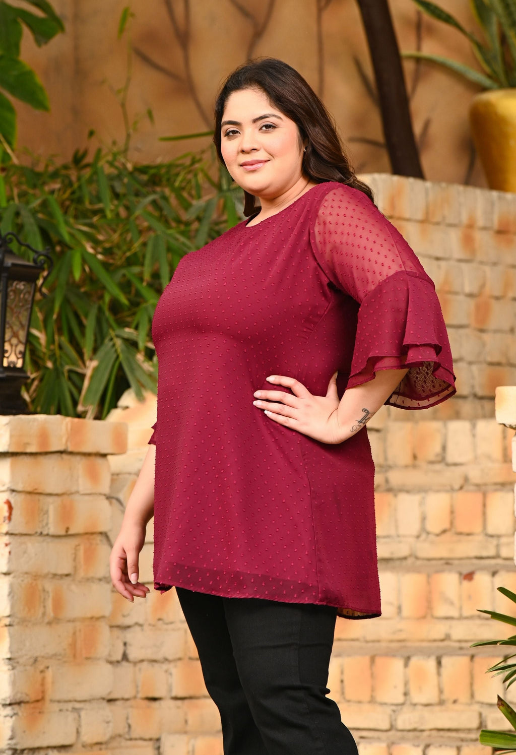 Plus Size Wine Georgette Top