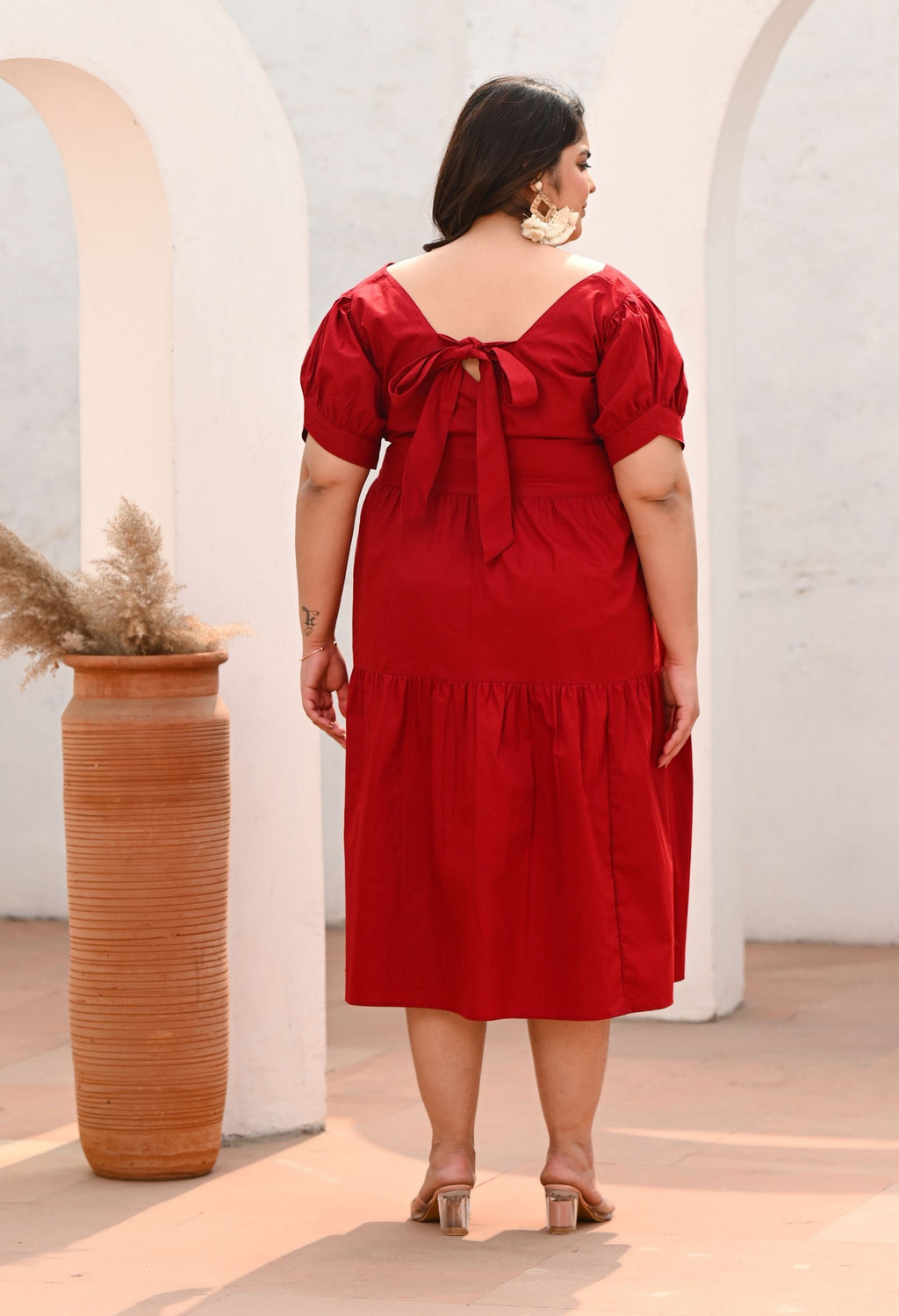 Plus Size Crimson Maroon Bloom Appliqué Sunflower Dress