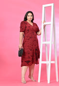 Plus Size Maroon Tye Dye Prism Wrap Dress