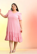 Plus Size Delicate Pink Double Frilled Dress