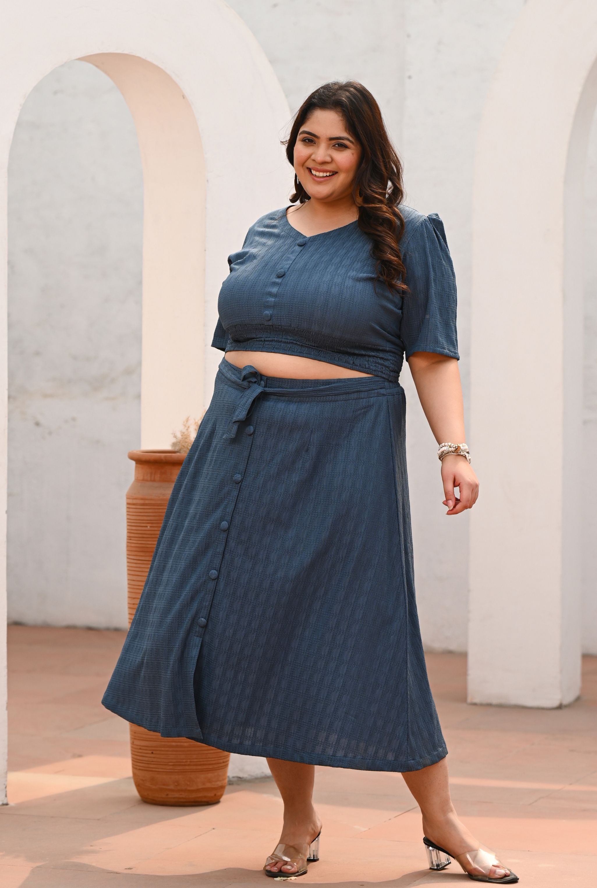 Plus Size Blue Top and Skirt Co-ord Set