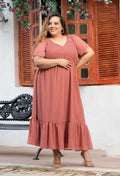 Plus Size Peach Smocked Georgette Dress