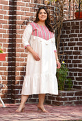 Plus Size White Poplin Dress – Boho Tassel Detail with Embroidered Yoke