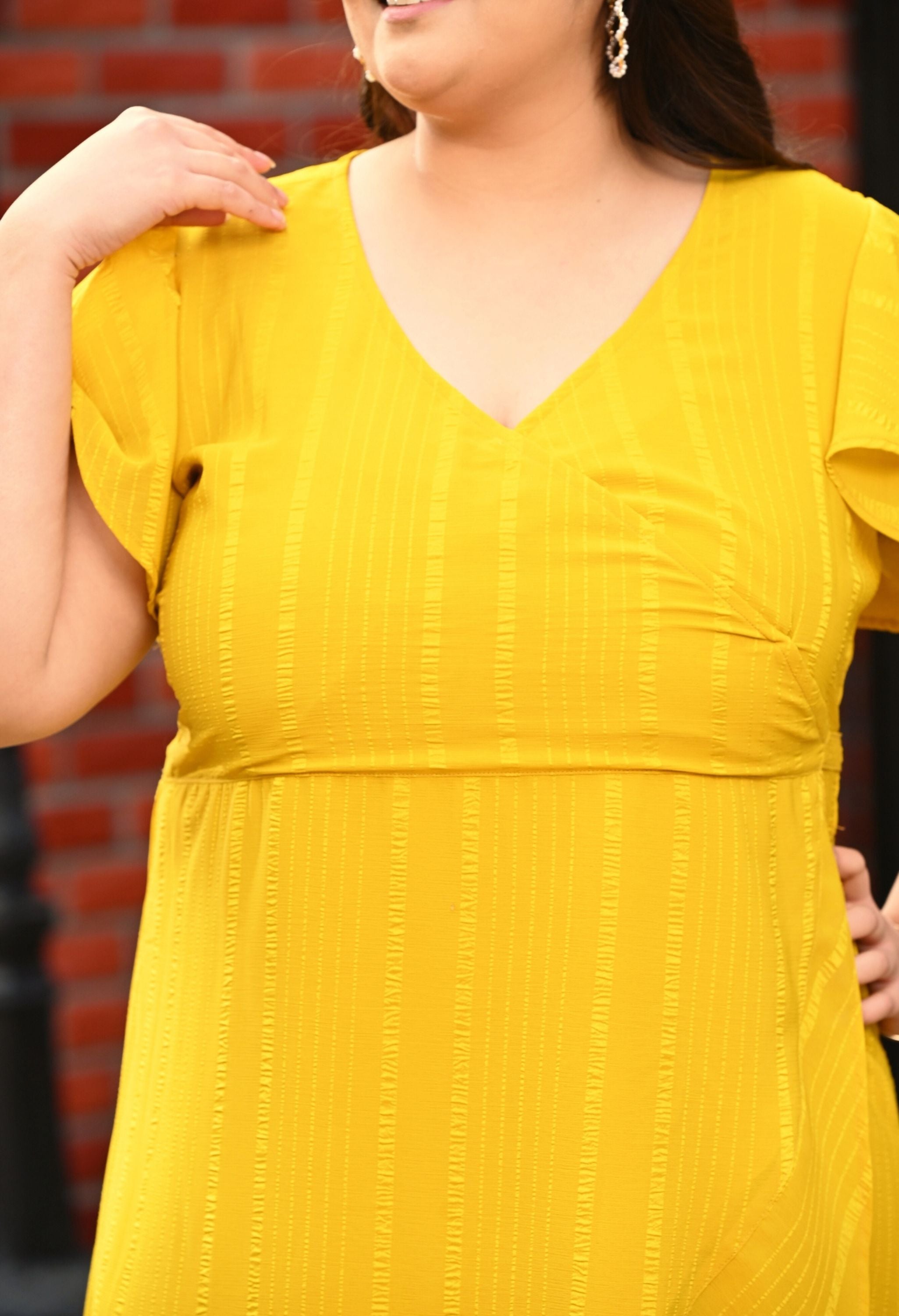 Plus Size Yellow Georgette Wrap Dress