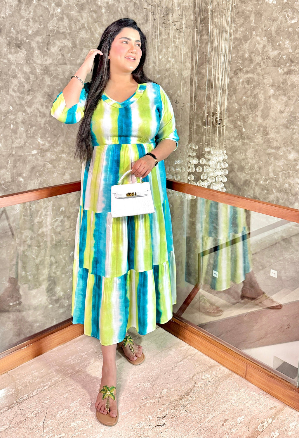 Plus Size Fun Tye Dye Ruffle Neck Dress