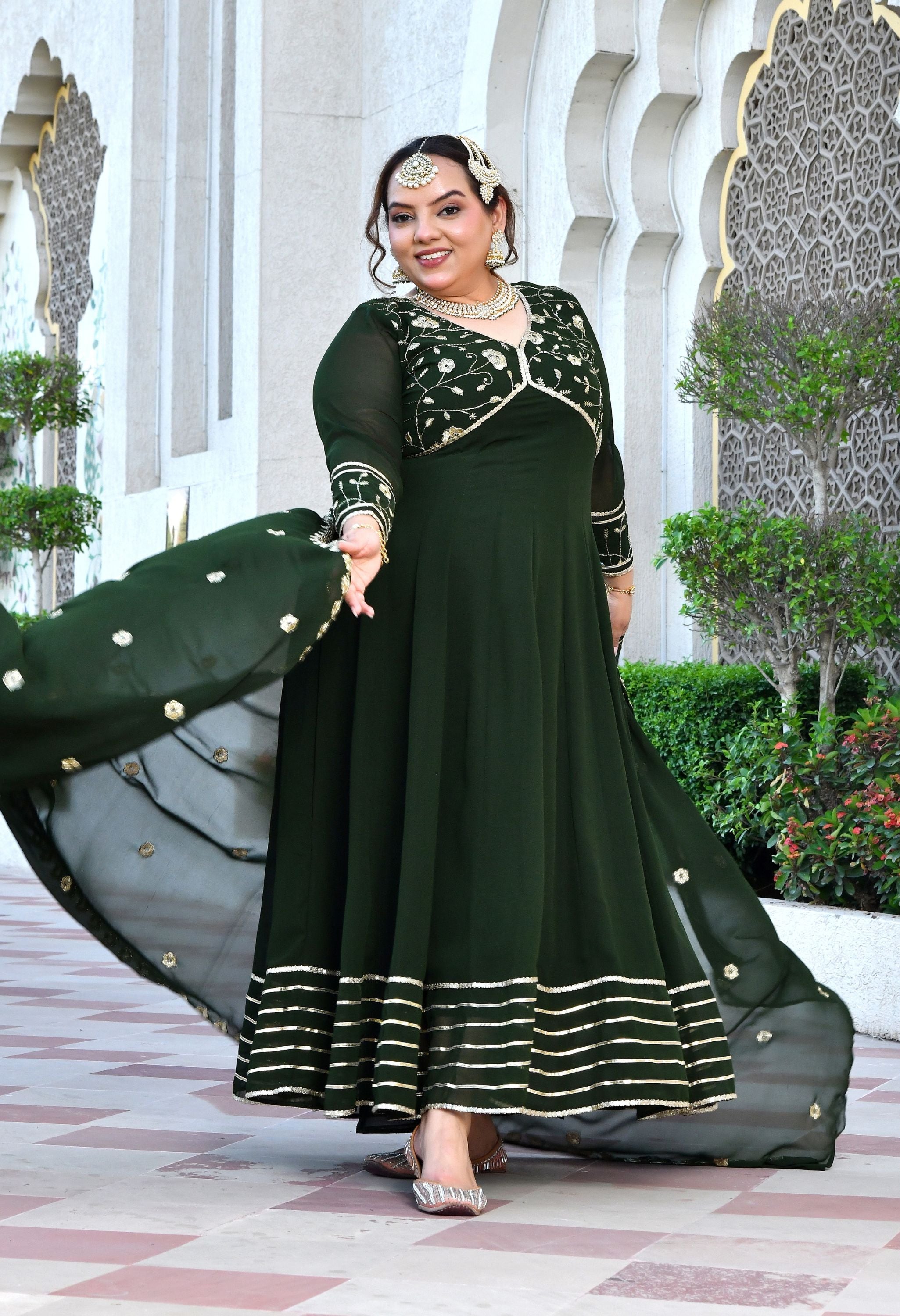 Noor Mahal Embroidered Georgette Anarkali Set With Dupatta