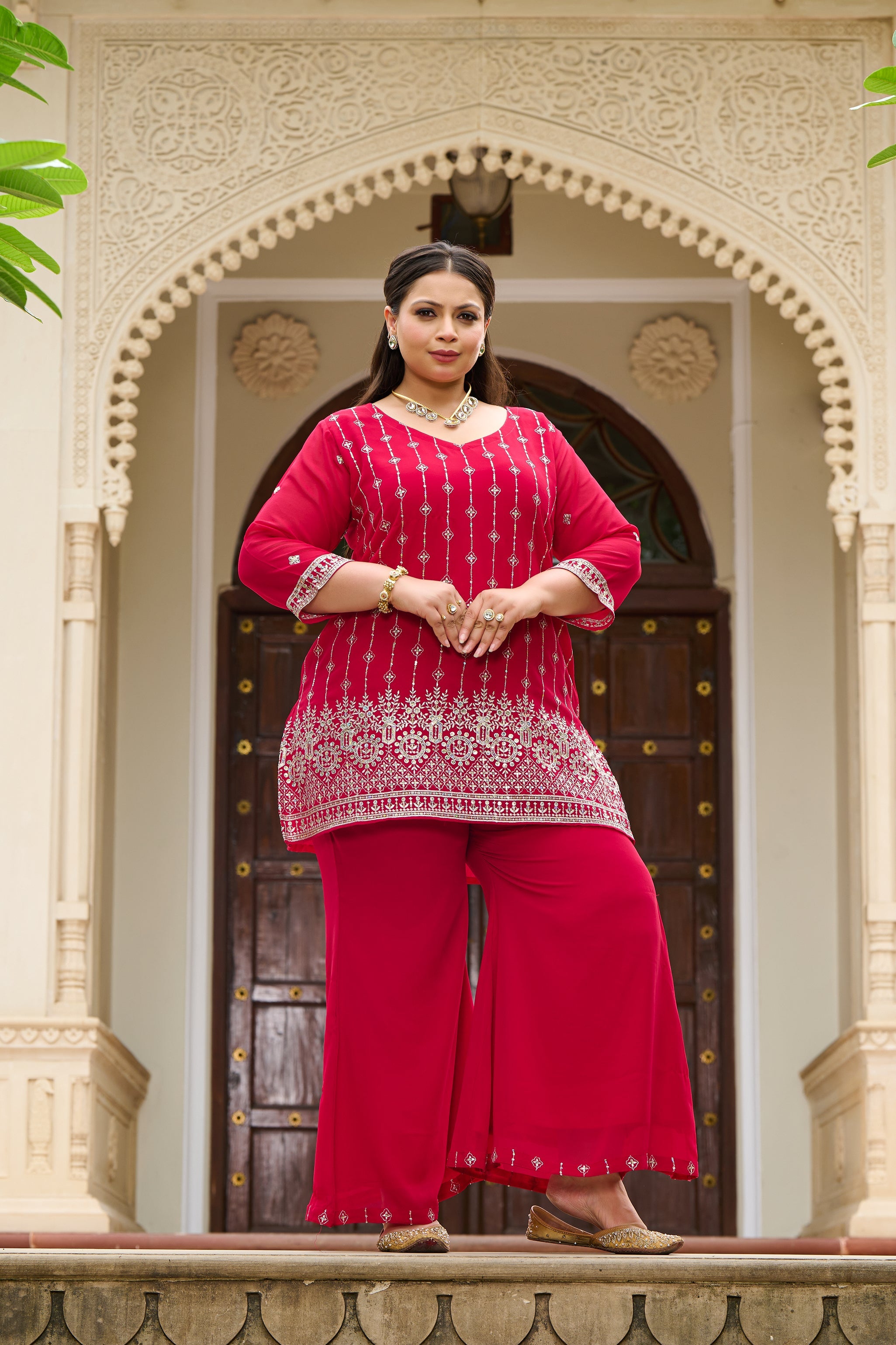 Plus Size Fiza Rani Pink Embroidered Co-ord Set