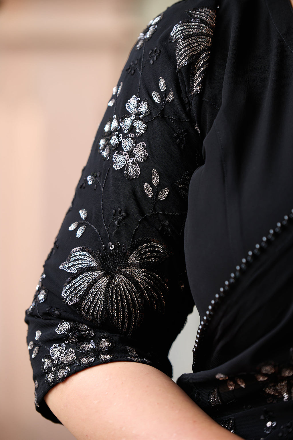 Plus Size Exclusive Black Sequin Embroidered Ready to Wear Drape Saree