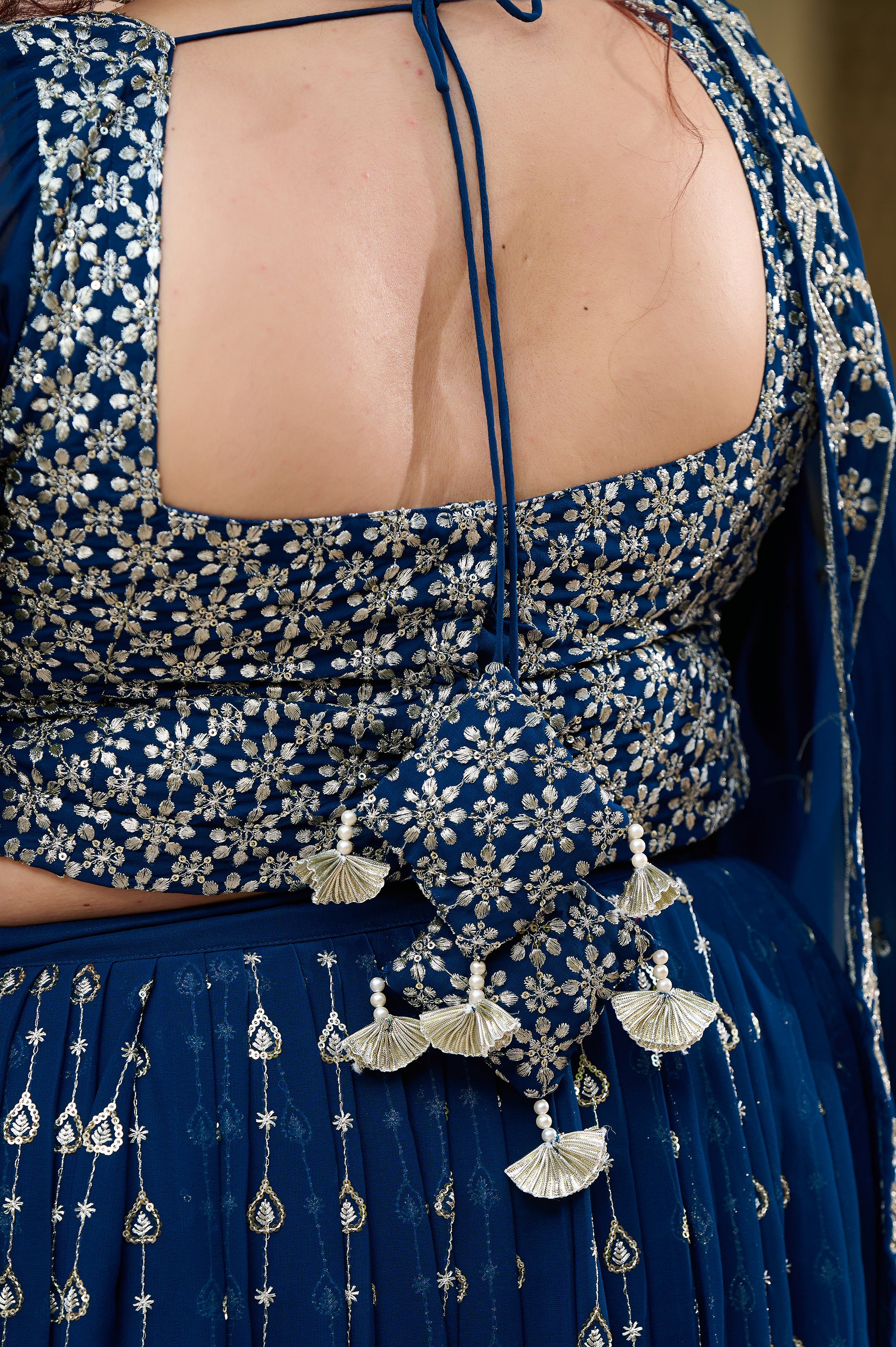 Plus Size Teal Noir Embroidered Georgette Lehenga Choli with Sheer Dupatta