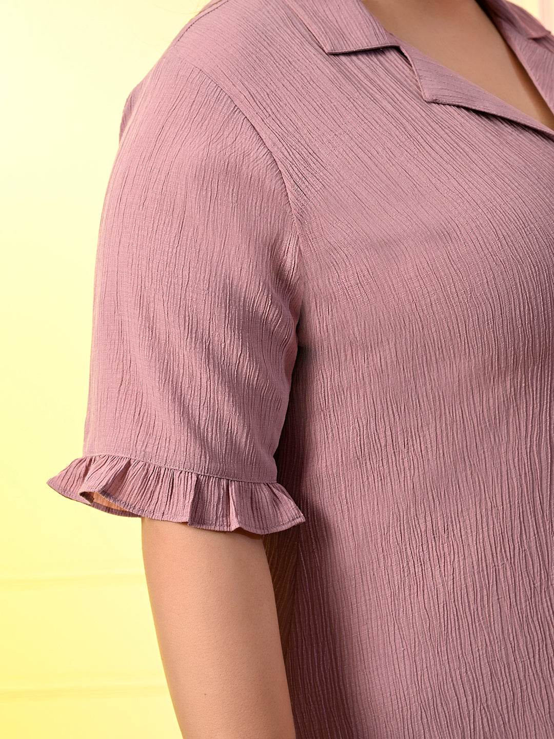 Plus Size Lavender Crinkle Collared Dress