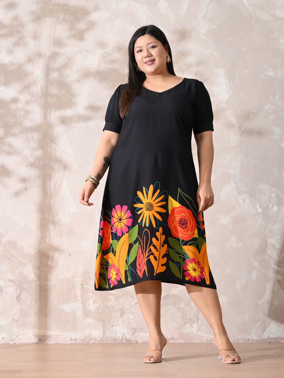 Bold Bloom Printed Rayon Dress