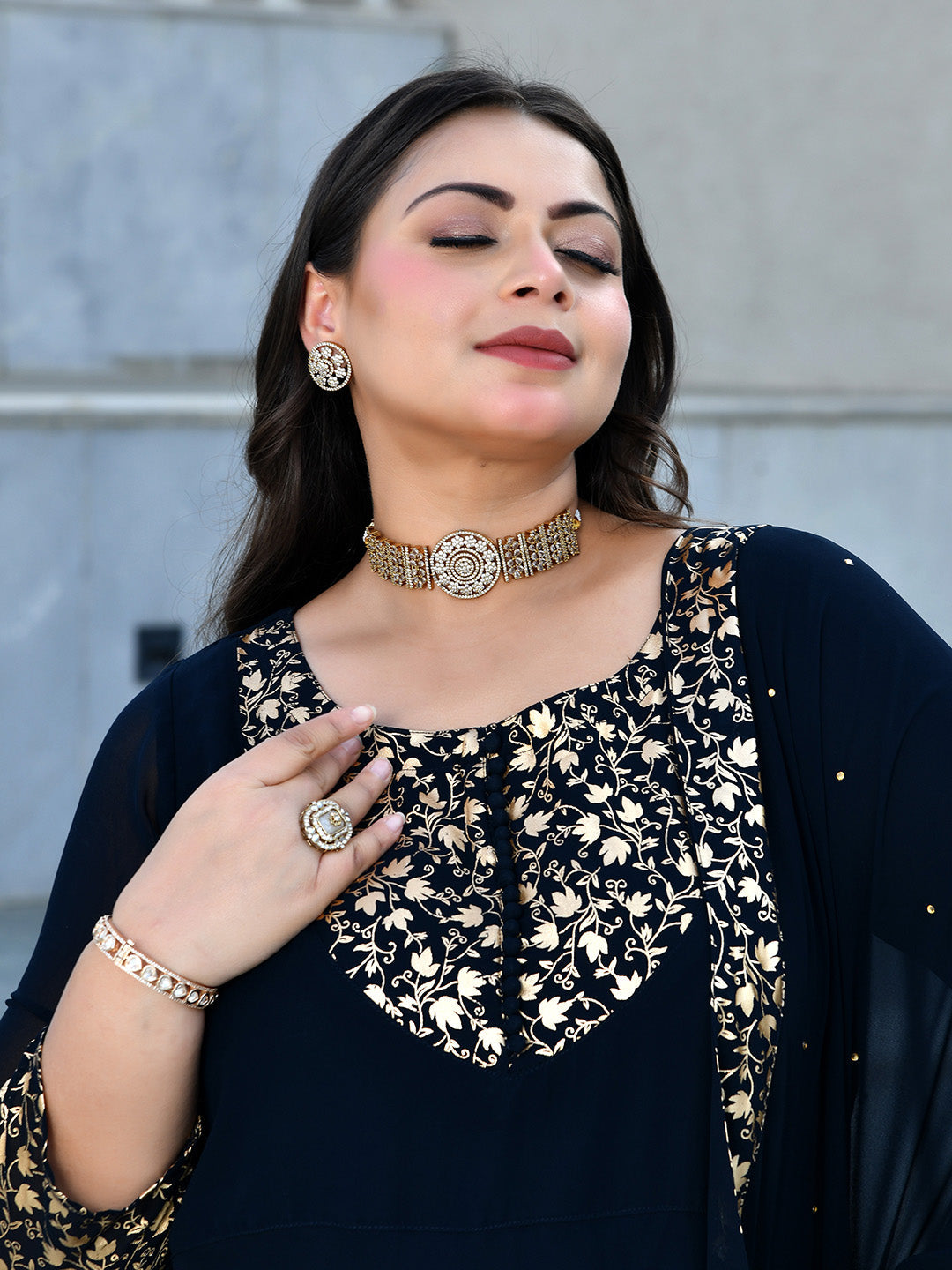 Regal Navy Blue Georgette Anarkali with Dupatta