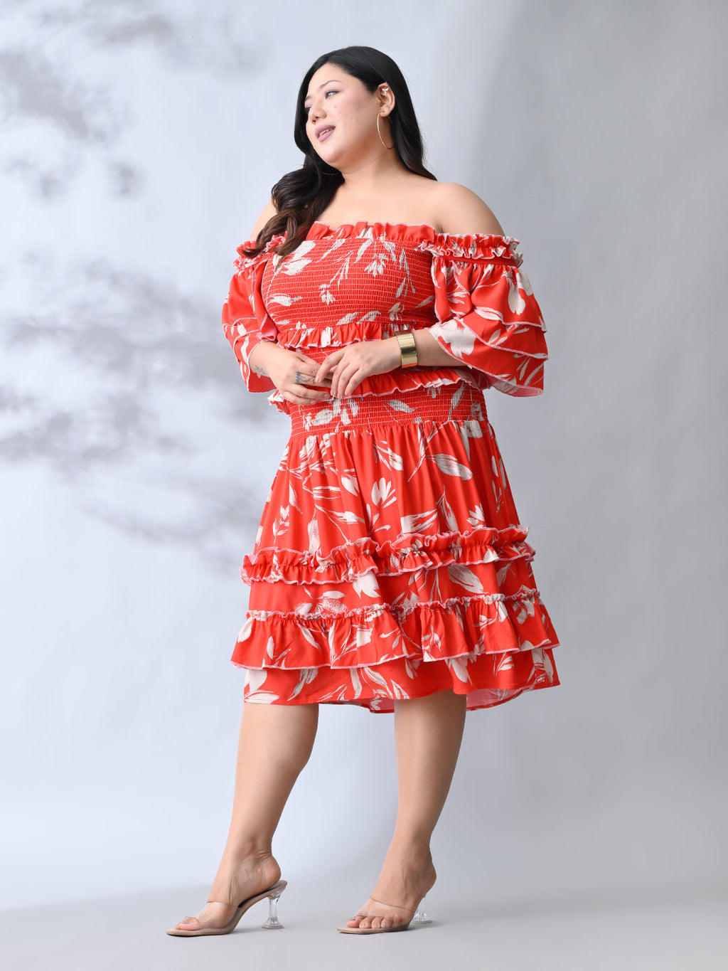 Trendy Ruffle Coral Bloom Rayon Dress