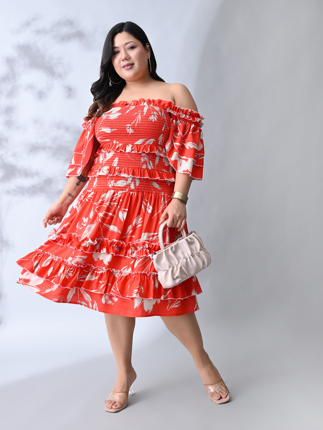 Trendy Ruffle Coral Bloom Rayon Dress