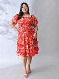 Trendy Ruffle Coral Bloom Rayon Dress