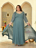 Classic Sage Green Mukaish Georgette Anarkali with Dupatta