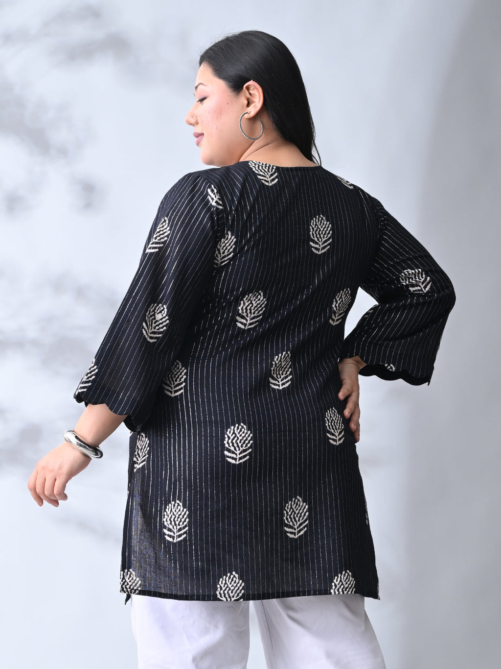 Classic Black Cotton Kurta with HandBlock Minimal Print