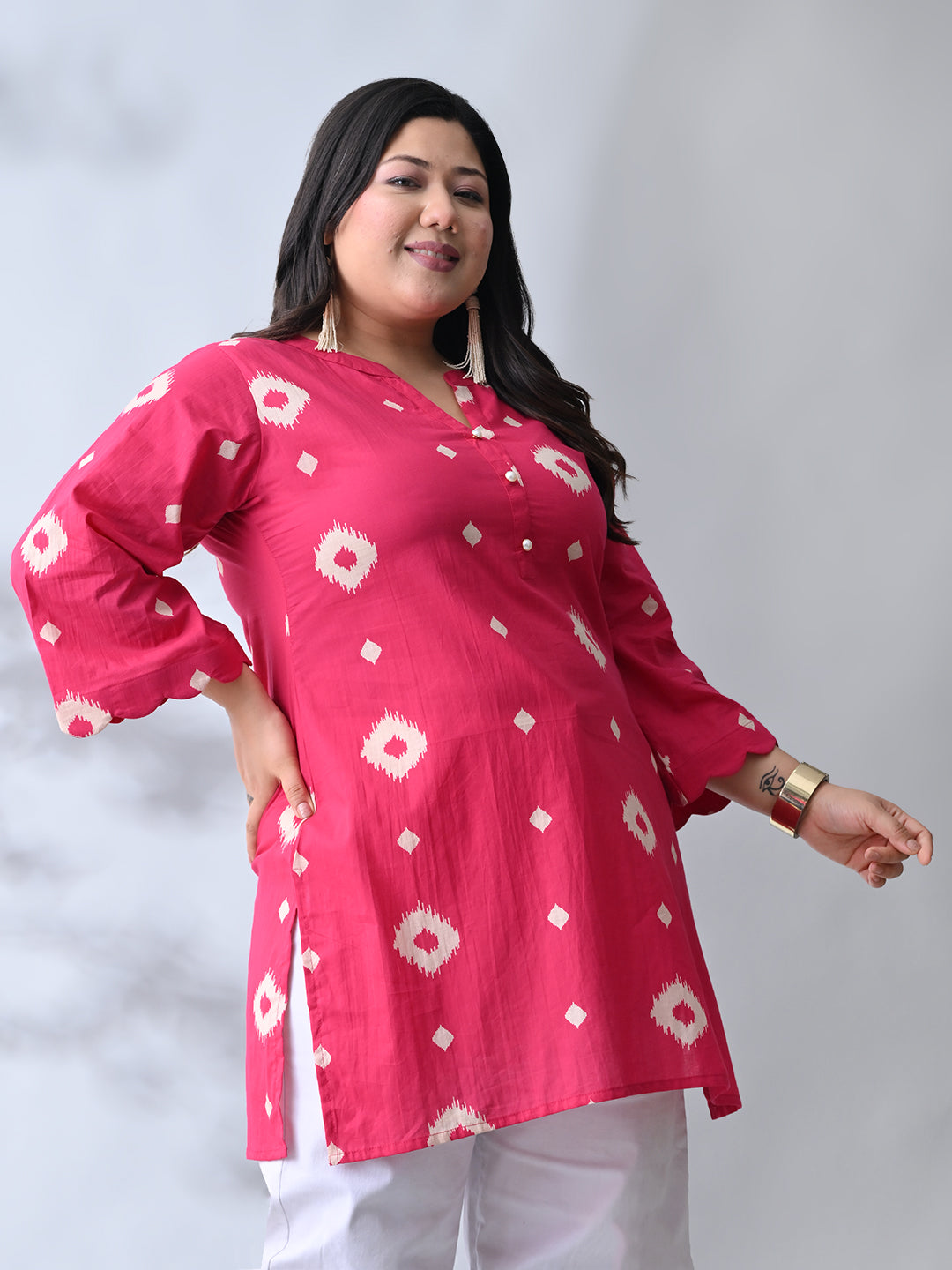 Classic Fushcia Pink Cotton Kurta with Batik Print