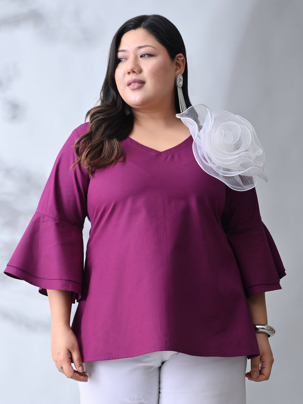 Plum Radiance Bell Sleeve Poplin Top