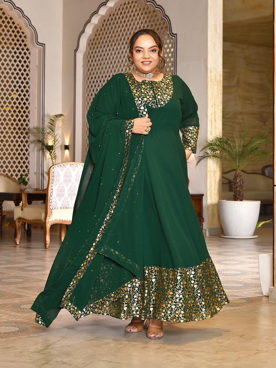 Emerald Bloom Georgette Anarkali with Dupatta