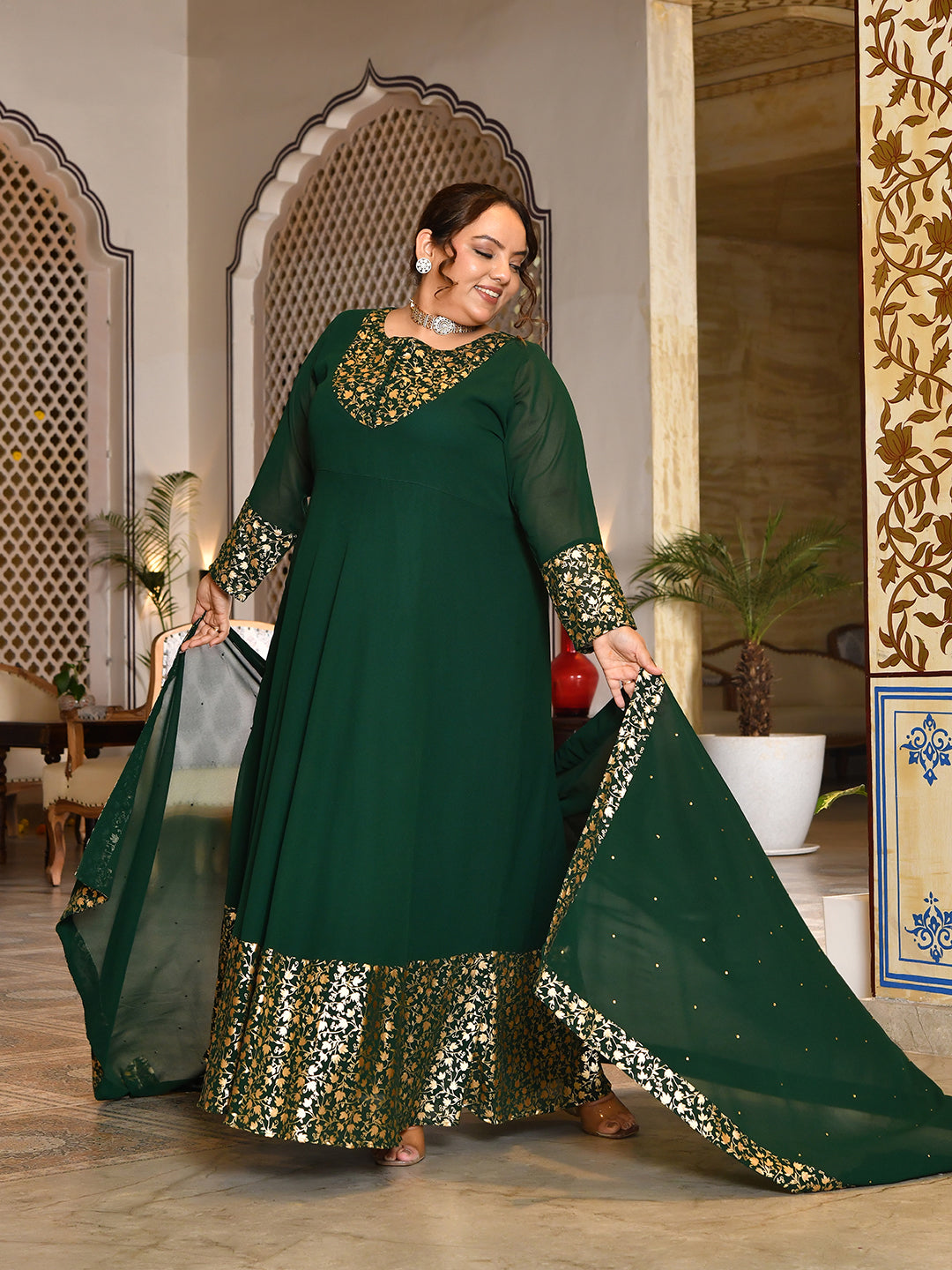 Emerald Bloom Georgette Anarkali with Dupatta