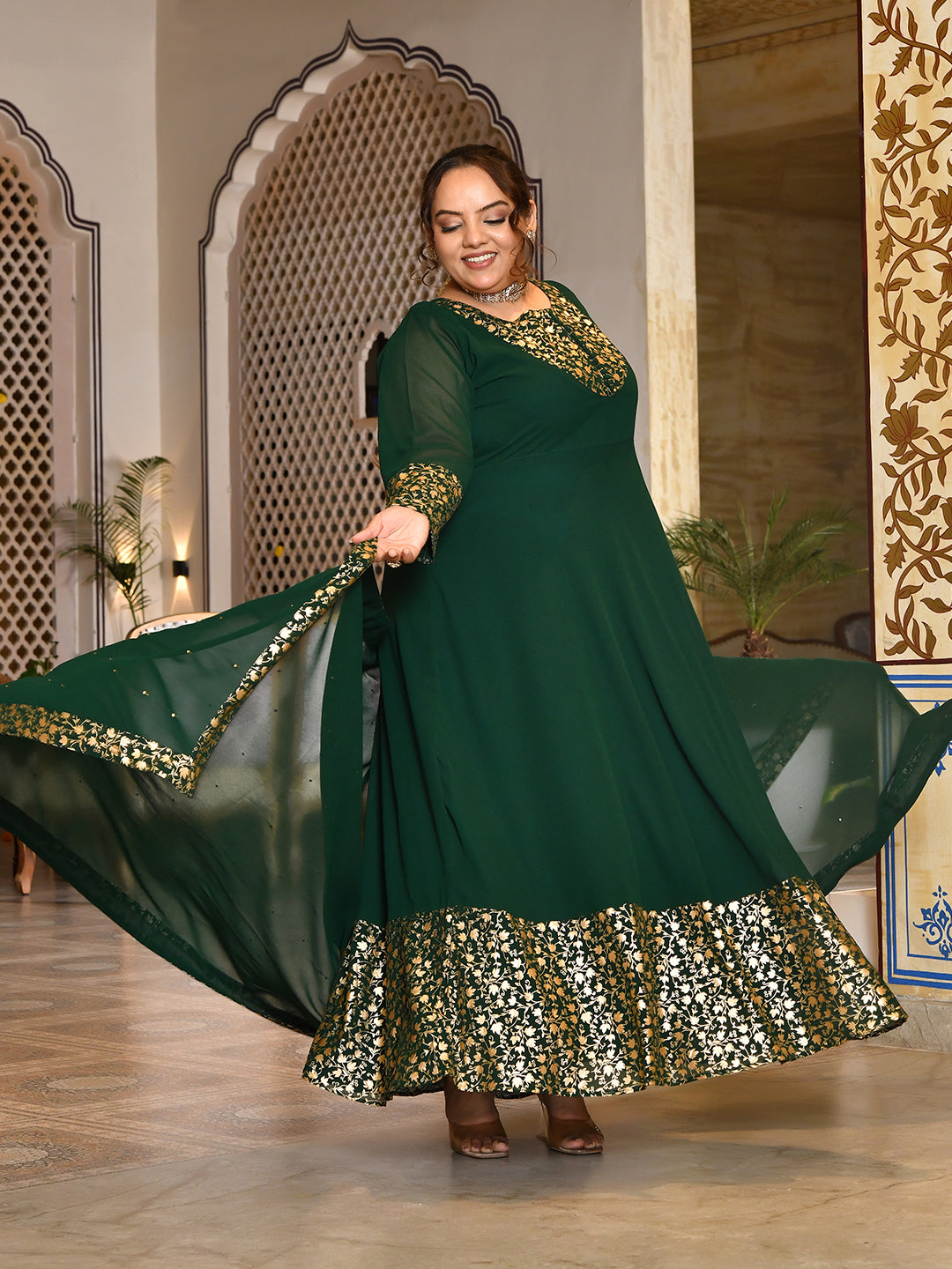 Emerald Bloom Georgette Anarkali with Dupatta