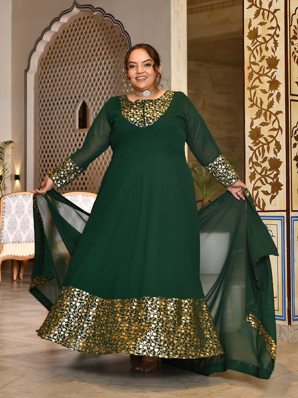 Emerald Bloom Georgette Anarkali with Dupatta