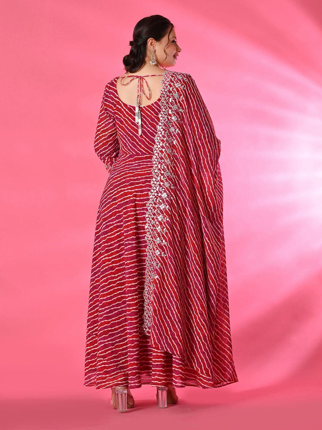 Plus Size Rani Pink Leheriya Anarkali with Dupatta