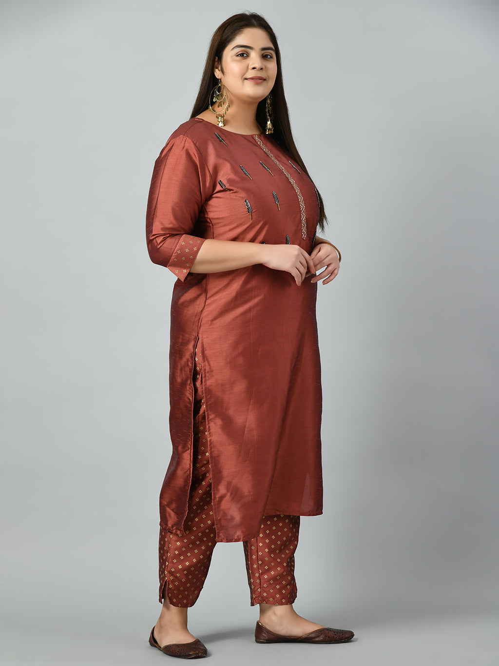 Plus Size Mystical Rust Embellished Zorba Kurta Set with Dupatta