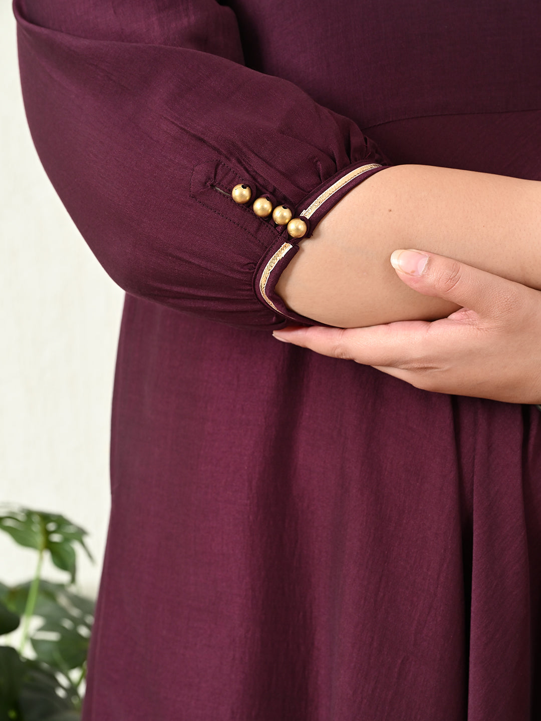 Plus Size Wine Anarkali Kurta with Pink Banarasi Dupatta