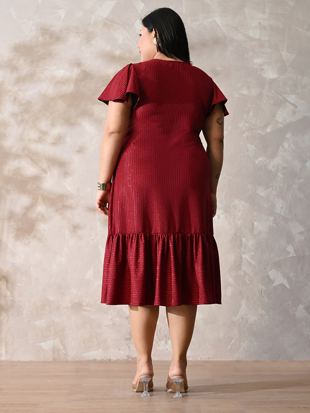 Scarlet Shine Royale Lycra Midi Dress with Flowy Hemline