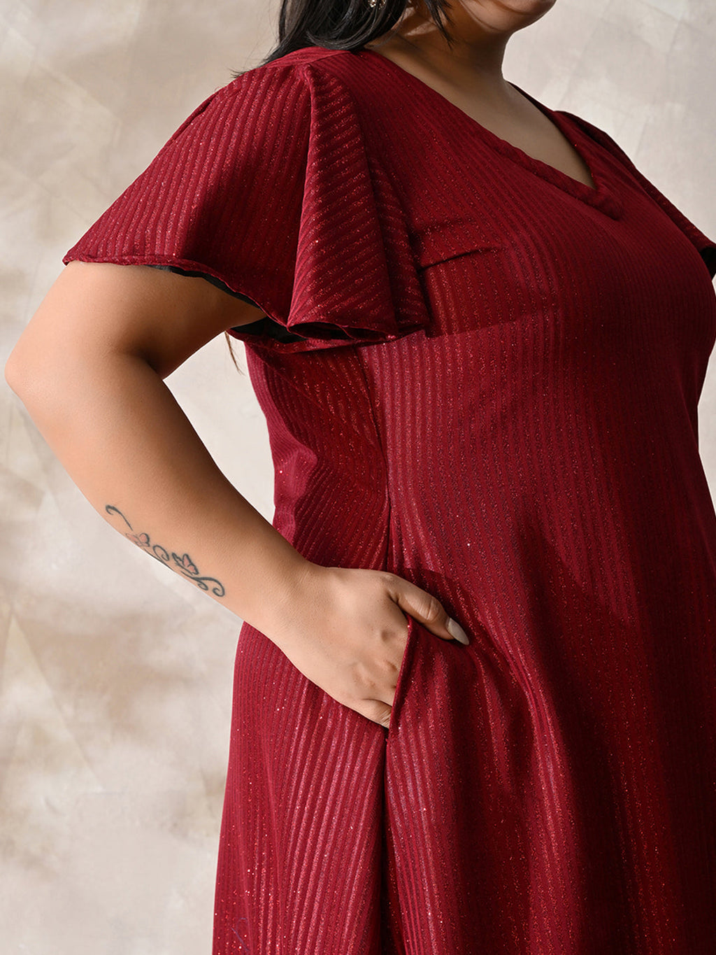 Scarlet Shine Royale Lycra Midi Dress with Flowy Hemline