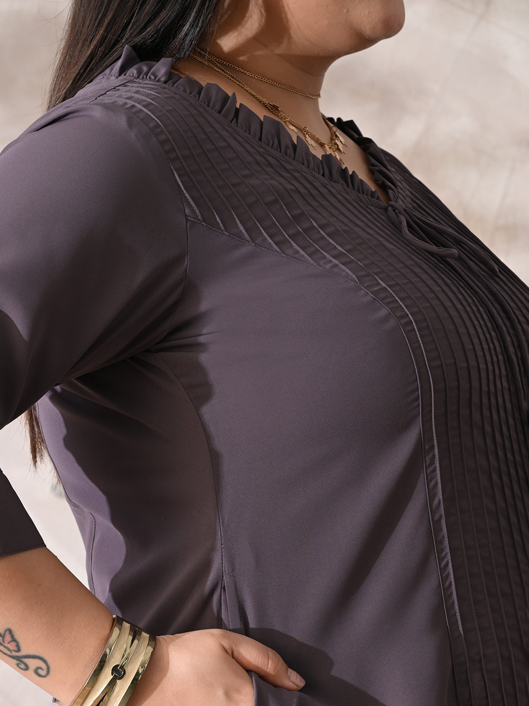 Dusky Lavender Luxe Pintuck Crepe Dress